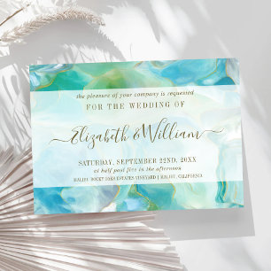 Invitation Aquarelle Turquoise Gemstone Mariage côtier
