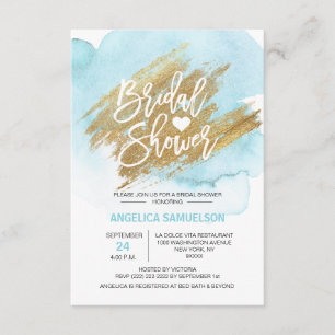 Invitation Aquarelle Turquoise Gold Brush Fête des mariées