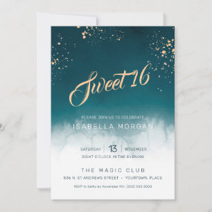 Invitation Aquarelle turquoise Golden Splatter Sweet 16 Party