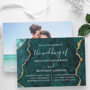 Invitation Aquarelle Turquoise Marble Gold Mariage photo