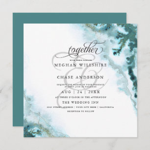 Invitation Aquarelle Turquoise moderne Moss Agate BarefootBri