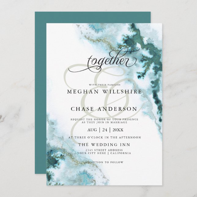 Invitation Aquarelle Turquoise moderne Moss Agate Personnalis (Devant / Derrière)
