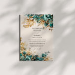Invitation Aquarelle Turquoise or Floral Mariage<br><div class="desc">Notre collection "Turquoise Gold Luxurious Floral" présente de riches arrière - plans d'aquarelle en émeraude et saphir avec des roses dans les mêmes couleurs et le feuillage doré. Les lettres décoratives font partie d'un script personnalisé mais peuvent être incorporées dans un monogramme sur demande. Cette collection s'étend à travers les...</div>