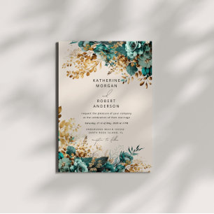 Invitation Aquarelle Turquoise or Floral Mariage