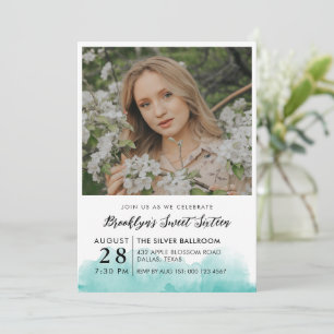 Invitation Aquarelle turquoise Photo Sweet 16