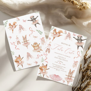 Invitation Aquarelle Tutu mignon rose deuxième anniversaire