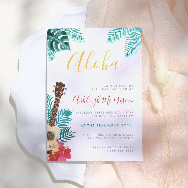 Invitation Aquarelle Ukulele | Tropical Birthday Luau Party (Créateur téléchargé)