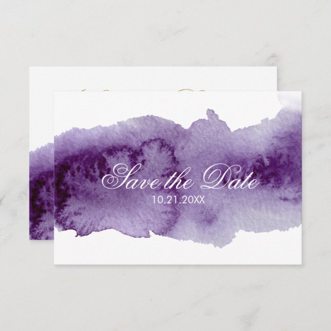 Invitation Aquarelle Ultra Violet Enregistrer La Date (Devant / Derrière)