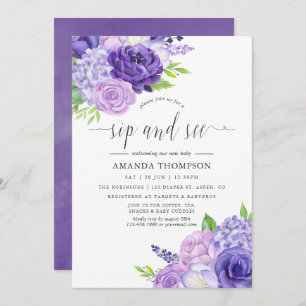 Invitation Aquarelle ultra violette florale Sip et voir
