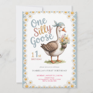 Invitation Aquarelle Une Oie Ridicule Fleur Sauvage 1er Anniv