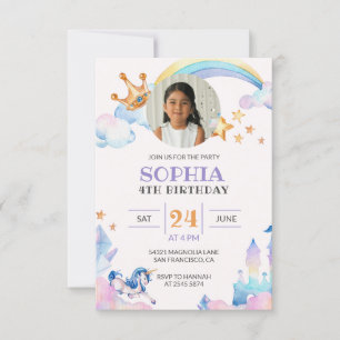 Invitation Aquarelle Unicorn Photo personnalisée Anniversaire