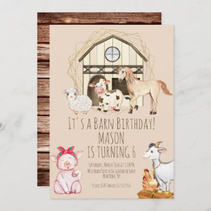 Invitation Aquarelle Vache Grange Animaux Ferme Anniversaire