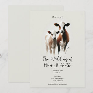 Invitation Aquarelle Vaches Mariage Minimaliste Rustique