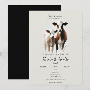 Invitation Aquarelle Vaches Minimaliste Fête de Fiançailles R