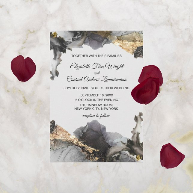 Invitation Aquarelle Vanessa Noir, Blanc et Or Étincelant (Créateur téléchargé)