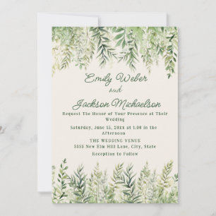 Invitation Aquarelle végétale brute Feuille Mariage
