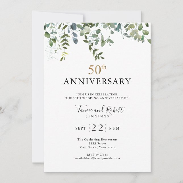 Invitation Aquarelle Verdure 50e anniversaire de Mariage (Devant)