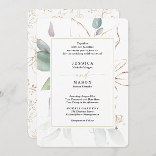 Invitation Aquarelle Verdure avec Sage et Mariage Or Inv