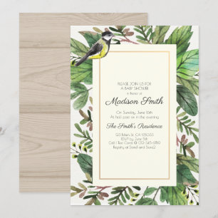 Invitation Aquarelle Verdure Baby shower des oiseaux de Woods