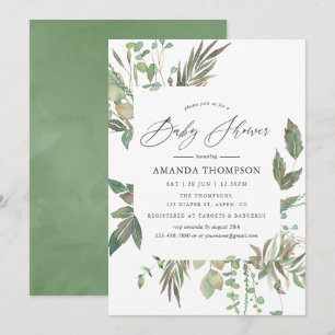 Invitation Aquarelle Verdure Baby shower géométrique
