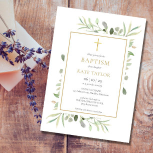 Invitation Aquarelle Verdure Baptême Christening