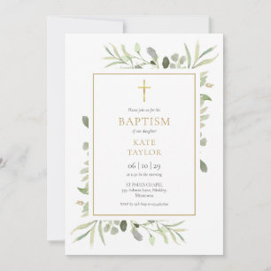 Invitation Aquarelle Verdure Baptême Christening QR Code