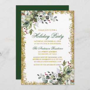 Invitation Aquarelle Verdure Berries Gold Parties scintillant