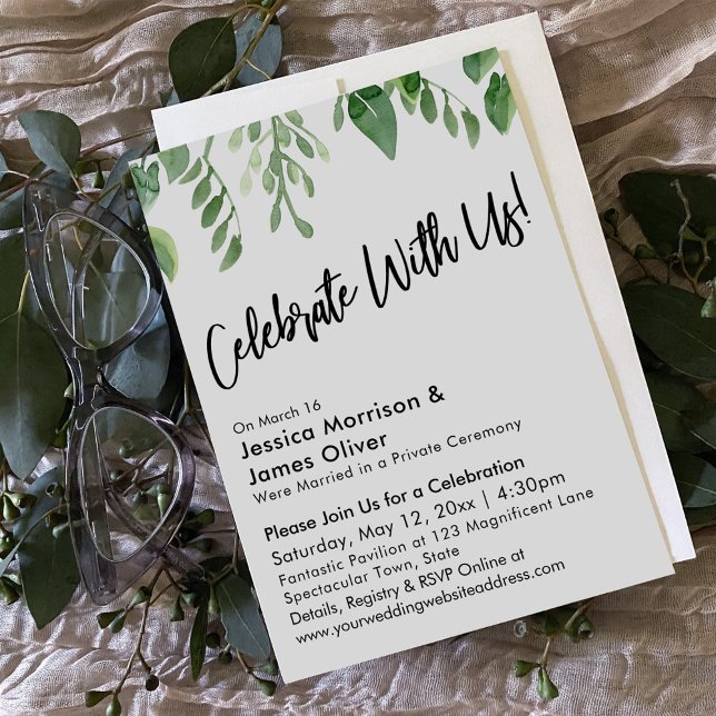 Invitation Aquarelle Verdure Calligraphie Célébrez Avec Nous (Créateur téléchargé)