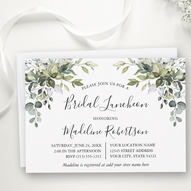 Invitation Aquarelle Verdure Calligraphie Déjeuner nuptial (Customize to change text color or text style.)