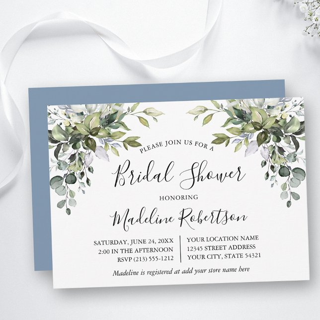 Invitation Aquarelle Verdure Calligraphie Fête des mariées bl (Customize to change text color, text style or color of back of card.)