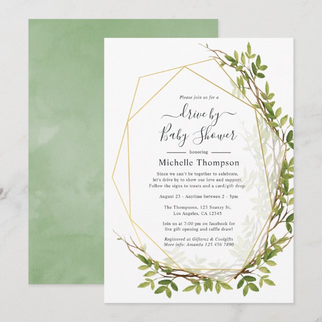 Invitation Aquarelle Verdure Conduite géométrique Par Douche (Devant / Derrière)