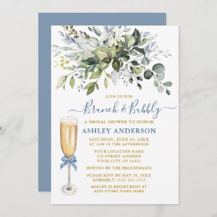 Invitation Aquarelle Verdure Dusty Bleu Brunch Bubbly