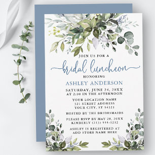 Invitation Aquarelle Verdure Dusty Blue Bridal Luncheon