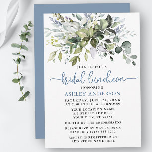 Invitation Aquarelle Verdure Dusty Blue Bridal Luncheon