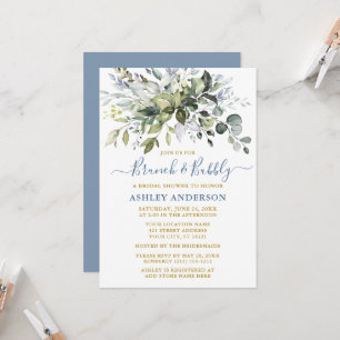 Invitation Aquarelle Verdure Dusty Blue Gold Fête des mariées
