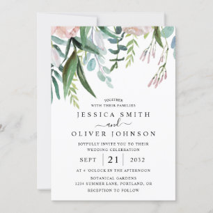 Invitation Aquarelle Verdure et Fleurs Tout en un Mariage