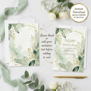 Invitation Aquarelle verdure et or vierge Mariage