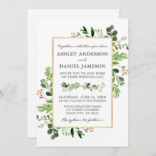 Invitation Aquarelle Verdure Eucalyptus Gold Photo Mariage