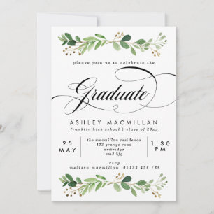 Invitation Aquarelle Verdure Eucalyptus Graduation Party