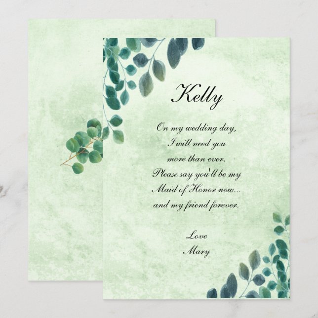 Invitation Aquarelle Verdure Eucalyptus Laisser Maid Of Honor (Devant / Derrière)