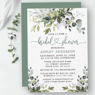 Invitation Aquarelle Verdure Fête des mariées Sage Vert Coeur