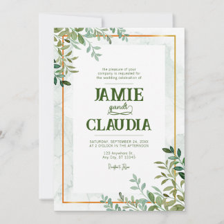 Invitation Aquarelle verdure feuillage feuille mariage