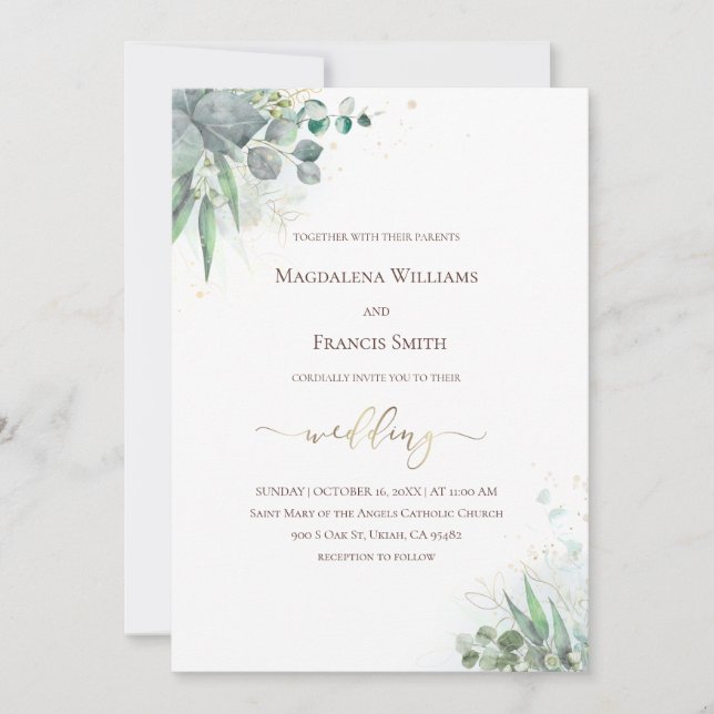 Invitation aquarelle verdure feuillage | MARIAGE (Devant)