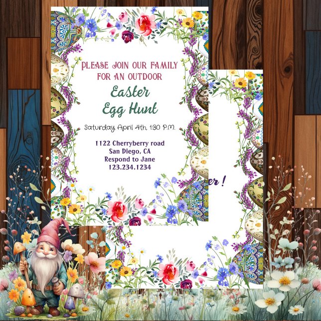 Invitation Aquarelle Verdure Feuille Flore Chasse aux oeufs d (Watercolor Greenery Leaves Floral Easter Egg Hunt Invitation)