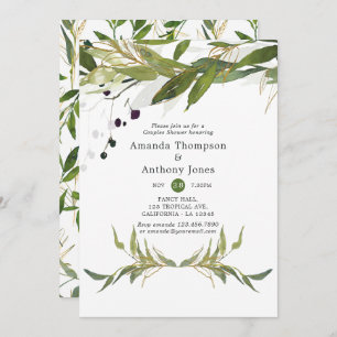 Invitation Aquarelle Verdure feuillue Couples Douche