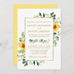 Invitation Aquarelle Verdure Fleurs de soleil Mariage cadre o