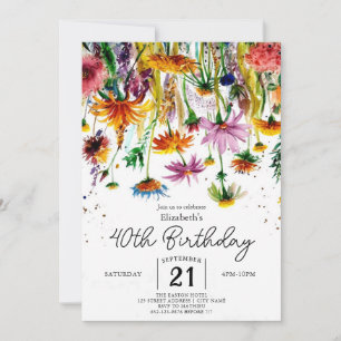 Invitation Aquarelle Verdure Fleurs sauvages 40e anniversaire