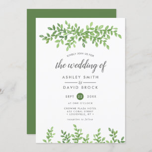 Invitation Aquarelle Verdure Floral Feuille Moderne Mariage