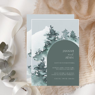 Invitation Aquarelle Verdure Forêt Pins Mariage