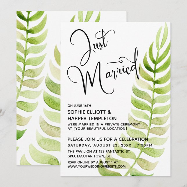 Invitation Aquarelle Verdure Jeune Mariée Séance Post-Mariage (Devant / Derrière)
